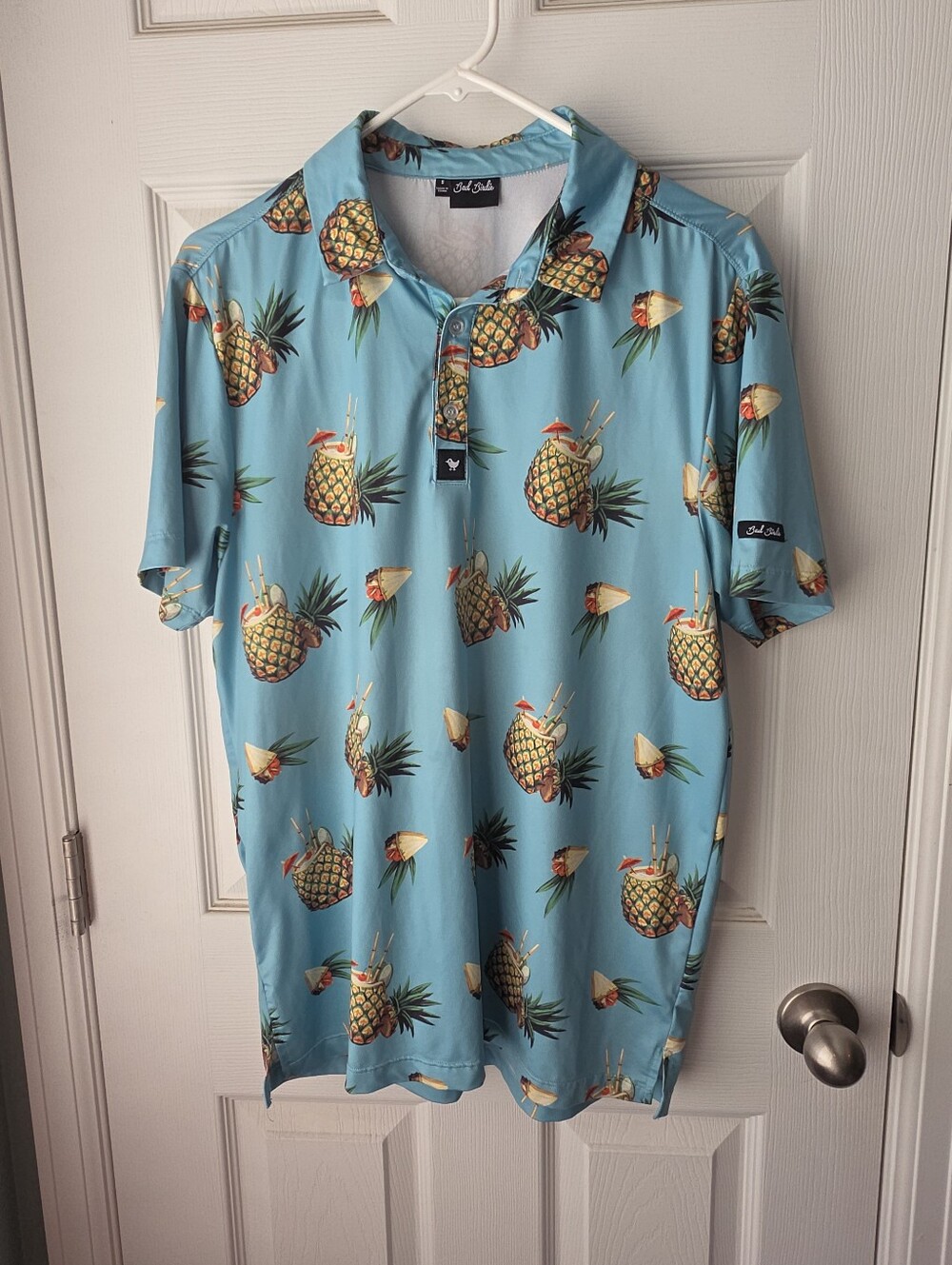 Mens BAD BIRDIE Golf Polo Short Sleeve Collared  SZS All Over  Pineapple Print